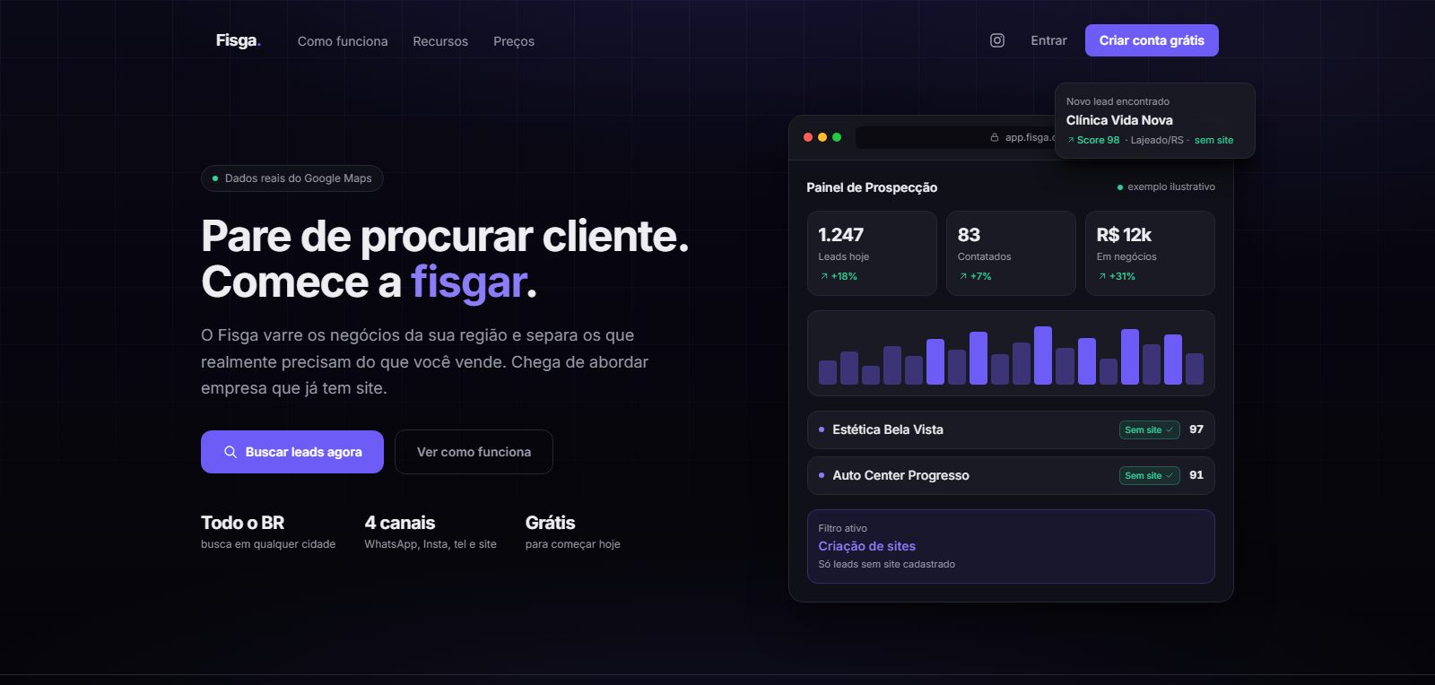 Fisga — prospecção de clientes locais no Google Maps